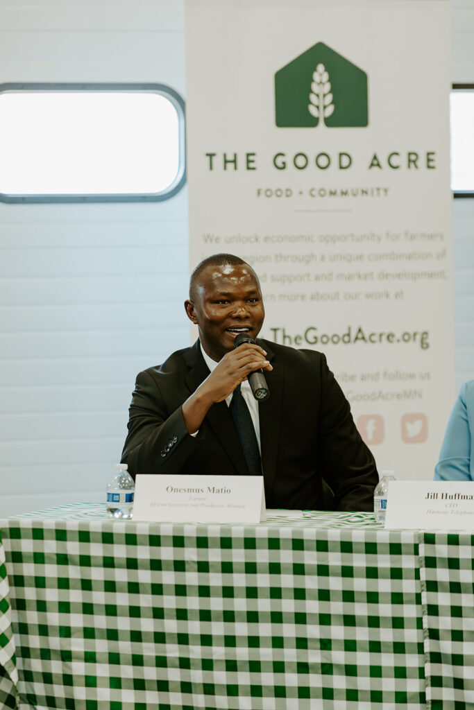 Farmer Onesmus Mutio speaking at the event